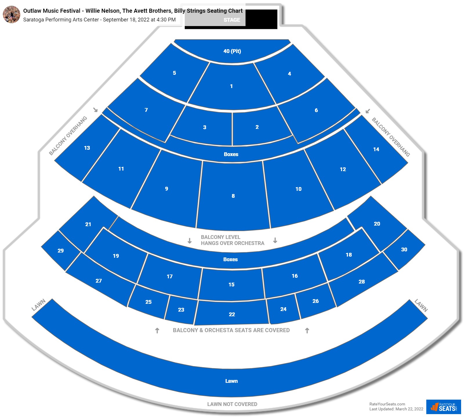 Outlaw Music Festival - Willie Nelson, The Avett Brothers, Billy Strings seating chart Saratoga Performing Arts Center