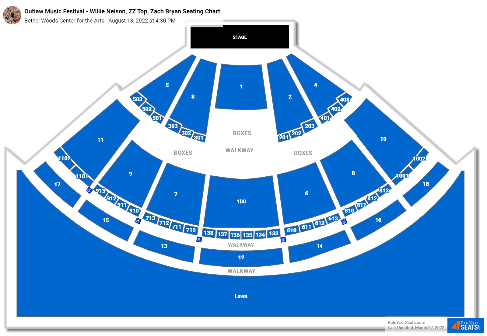 Outlaw Music Festival - Willie Nelson, ZZ Top, Zach Bryan seating chart Bethel Woods Center for the Arts