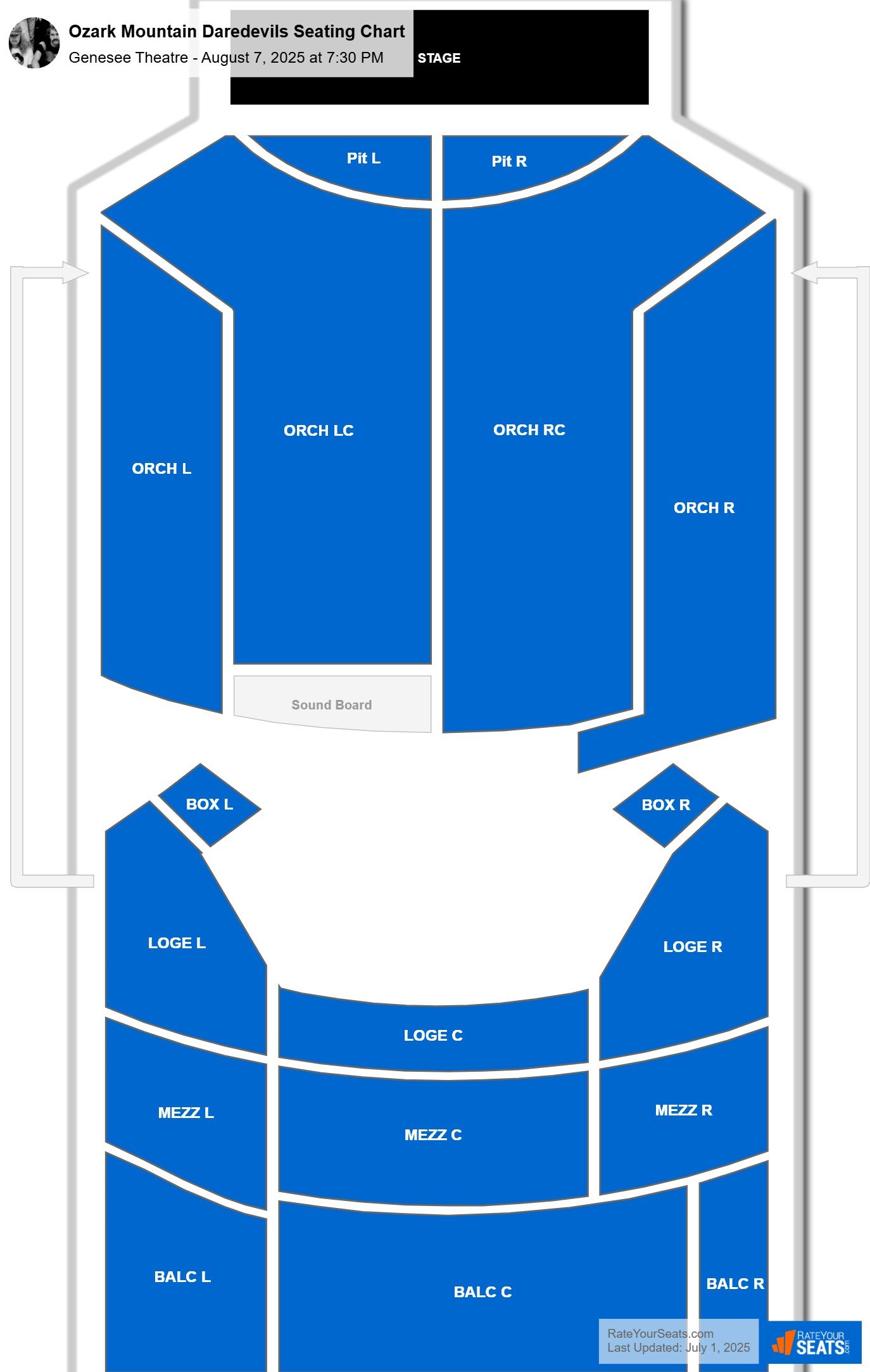 Ozark Mountain Daredevils seating chart Genesee Theatre