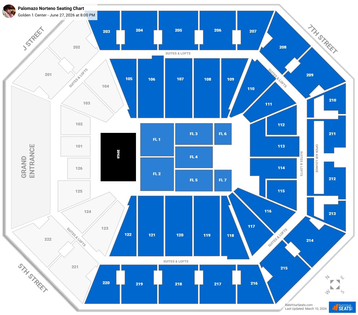 Palomazo Norteno seating chart Golden 1 Center