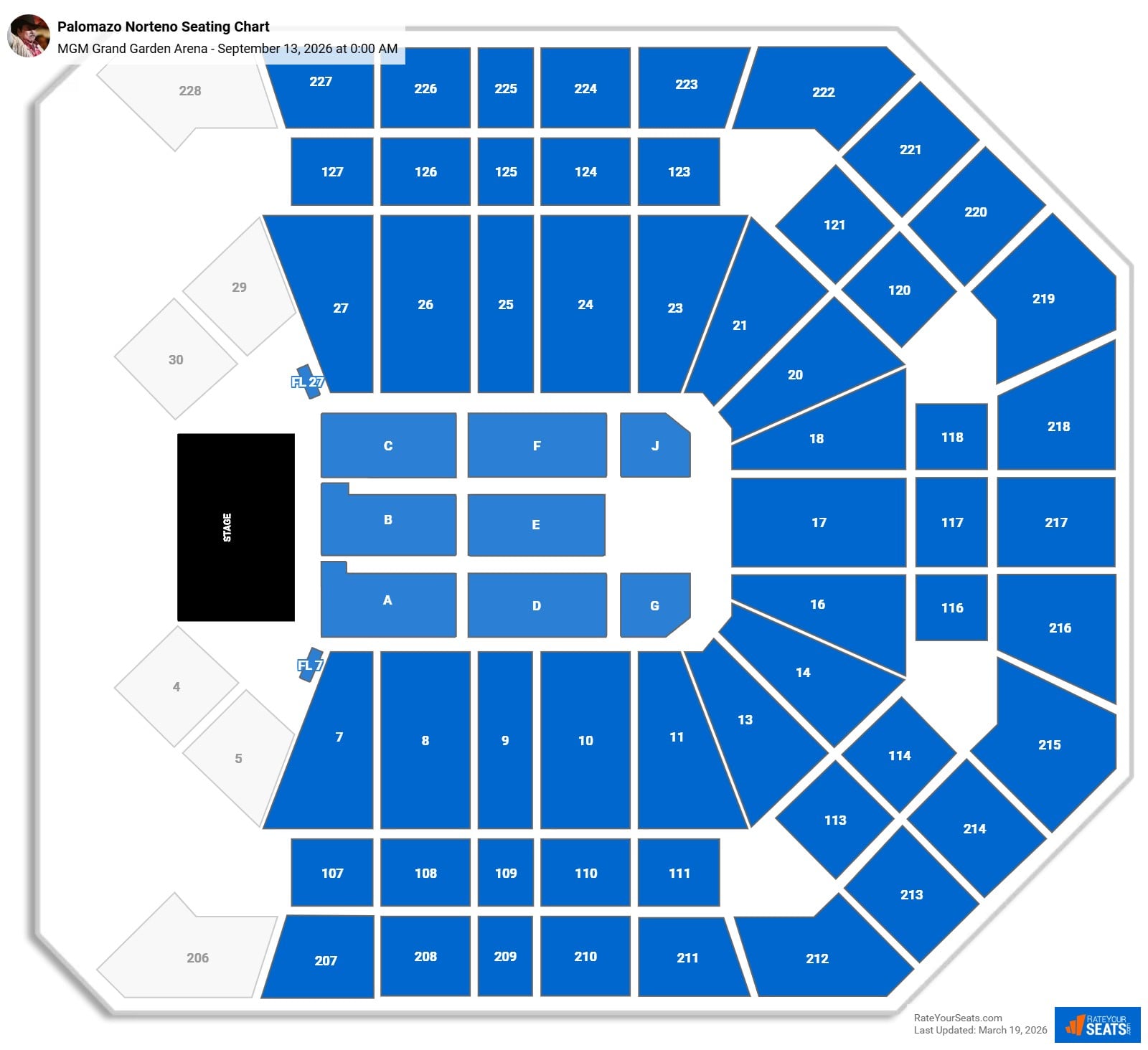 Palomazo Norteno seating chart MGM Grand Garden Arena