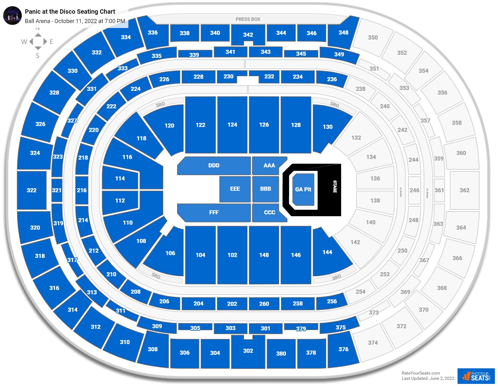 Panic at the Disco seating chart Ball Arena