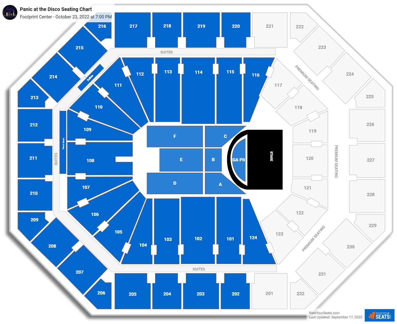 Panic at the Disco seating chart Footprint Center