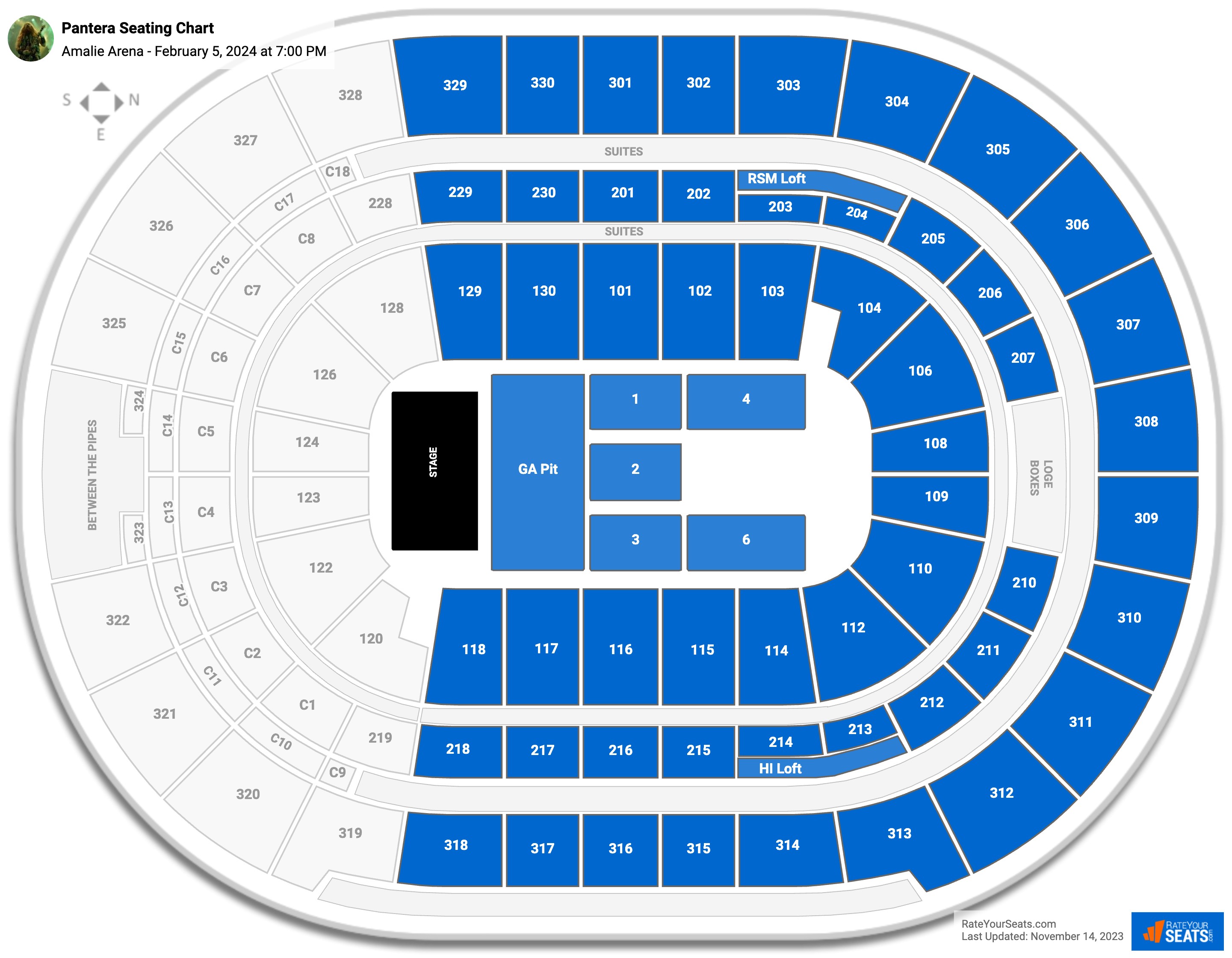 Pantera seating chart Amalie Arena