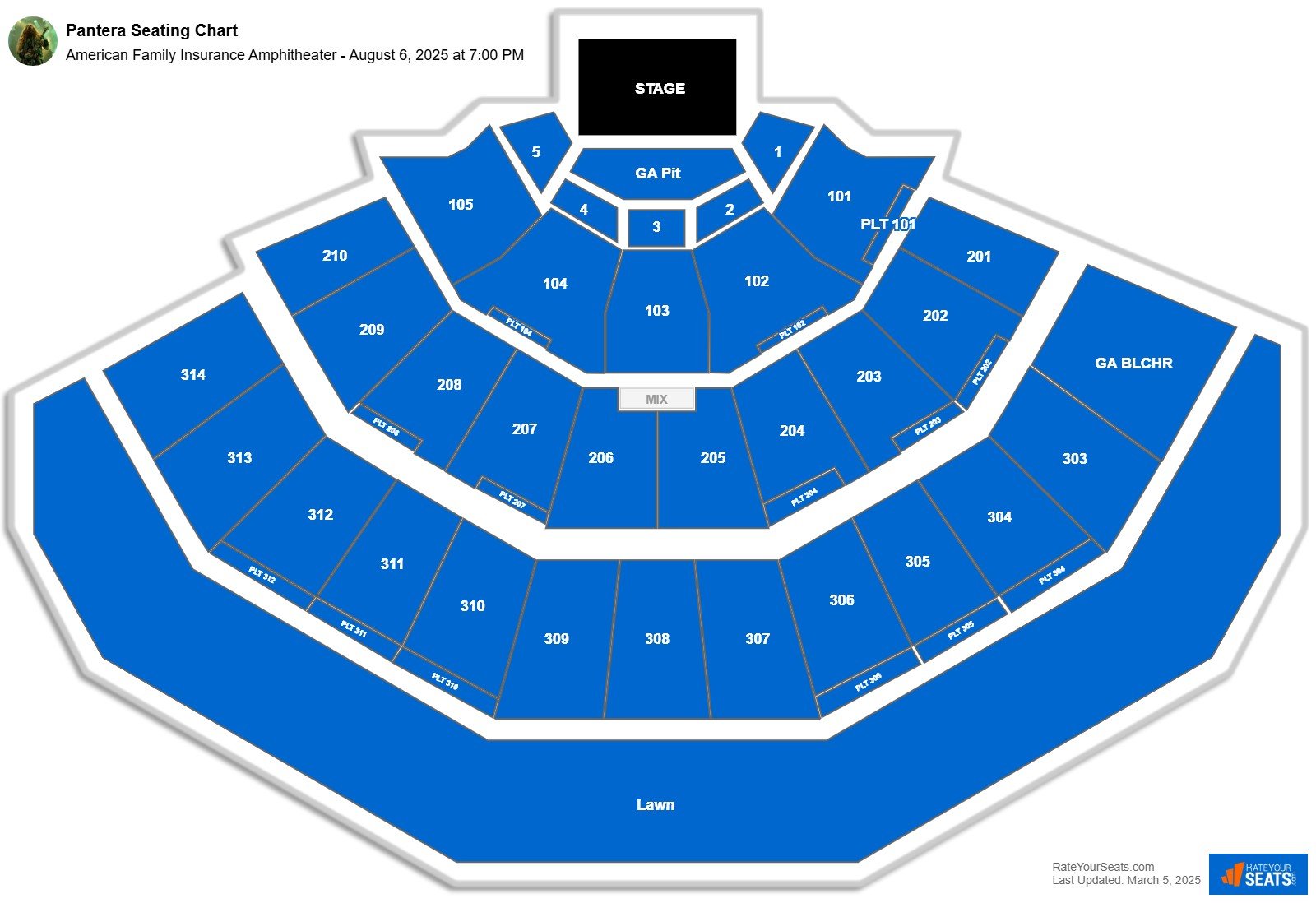 Pantera seating chart American Family Insurance Amphitheater
