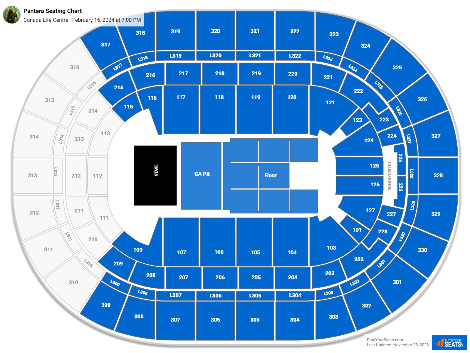 Pantera seating chart Canada Life Centre