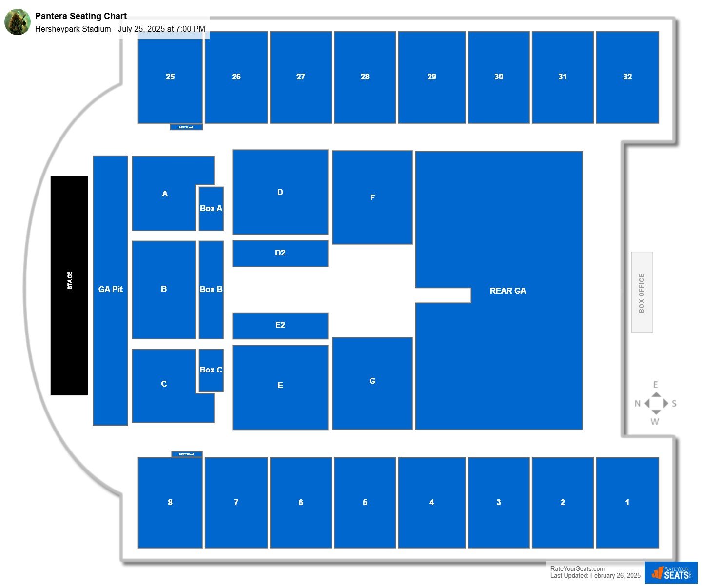Pantera seating chart Hersheypark Stadium