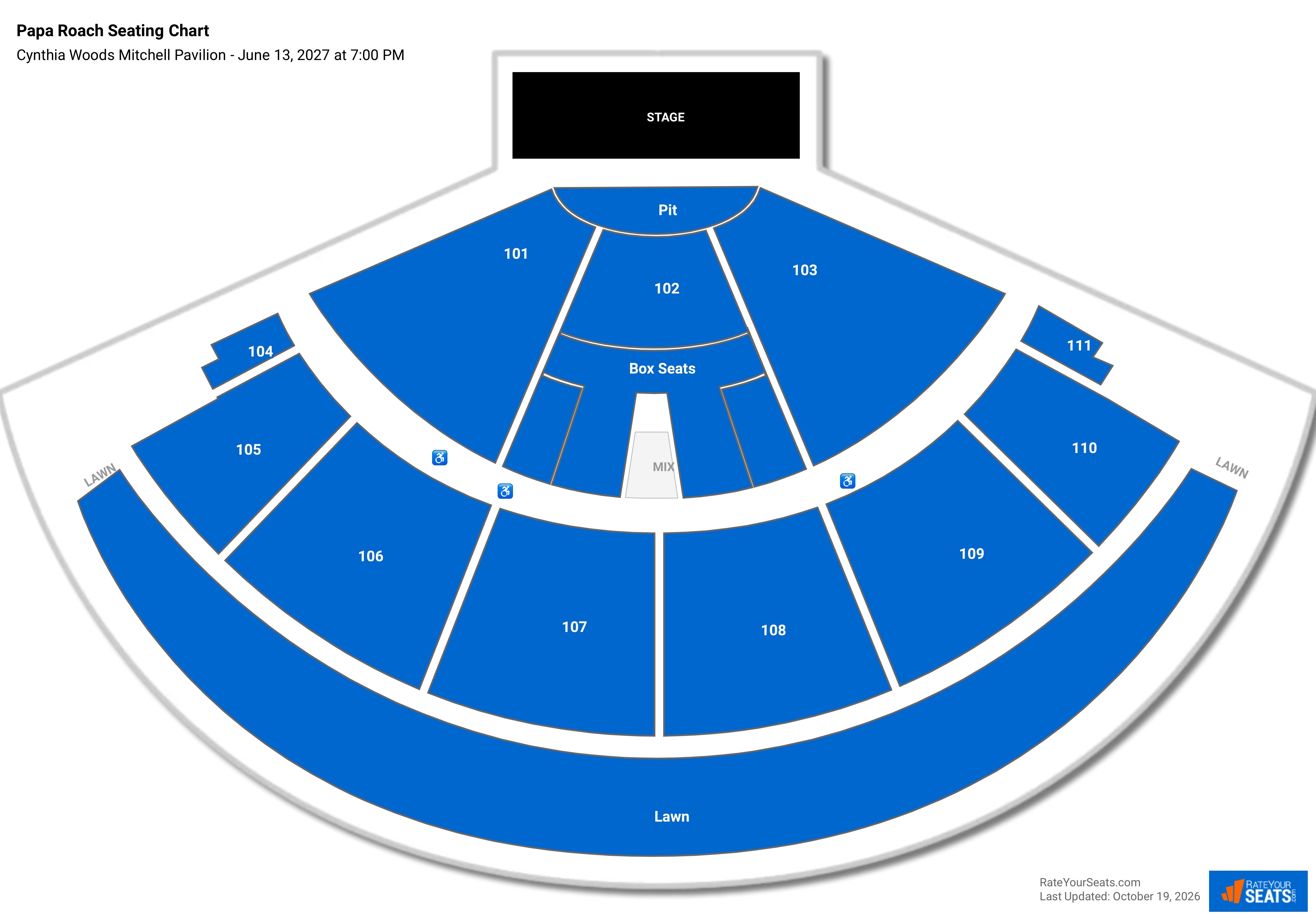 Papa Roach Seating Chart at Cynthia Woods Mitchell Pavilion