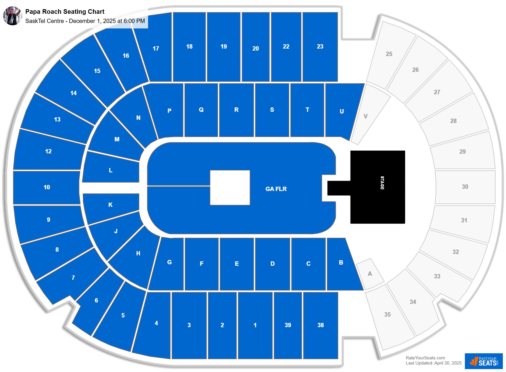 Papa Roach seating chart SaskTel Centre