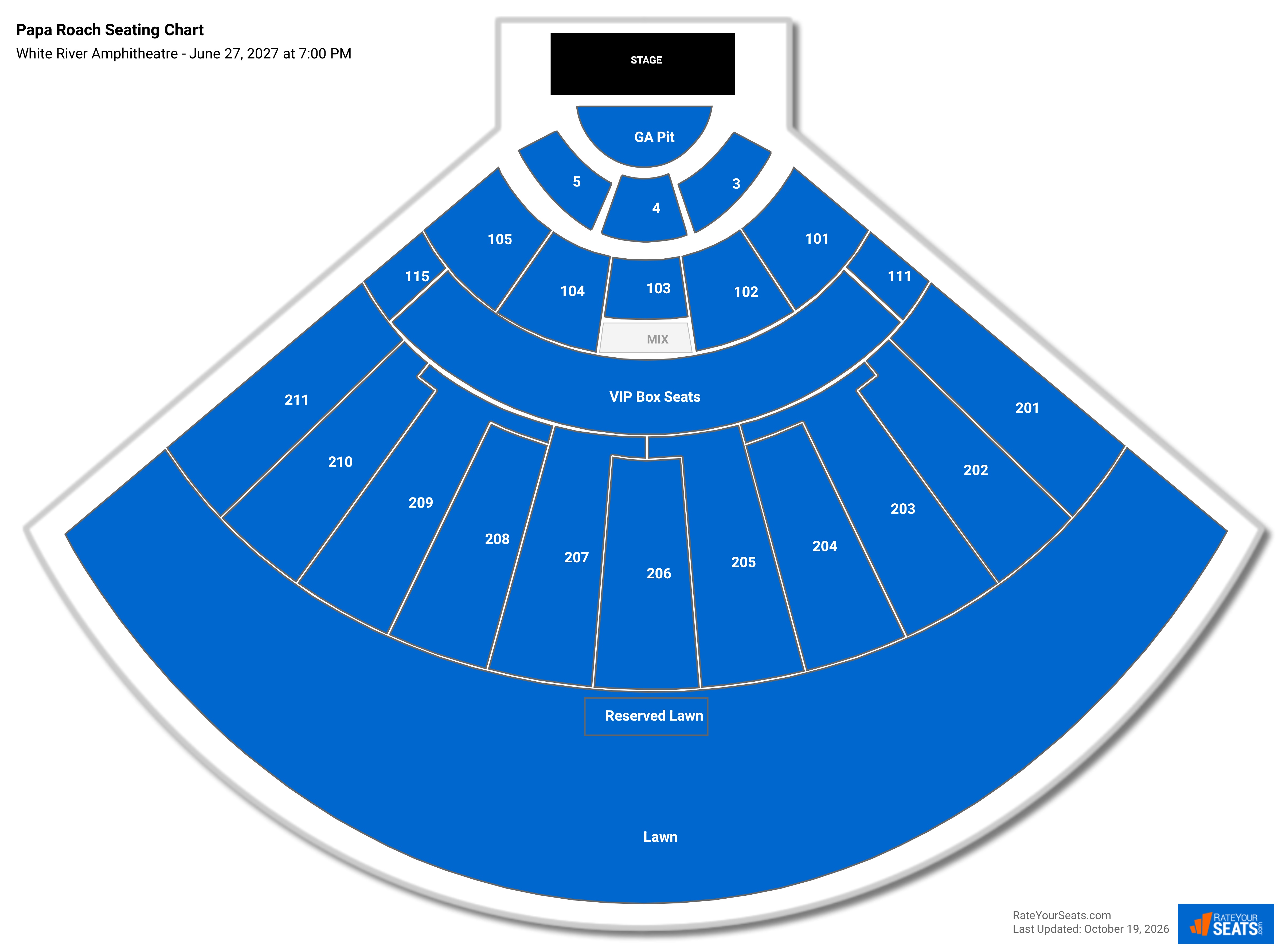 Papa Roach Seating Chart at White River Amphitheatre