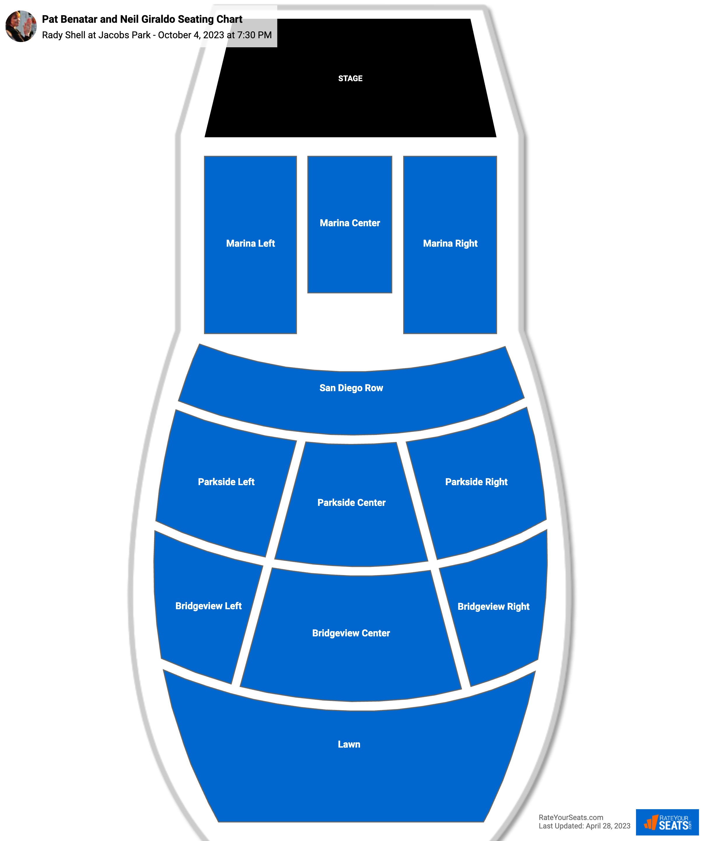 Pat Benatar and Neil Giraldo seating chart Rady Shell at Jacobs Park