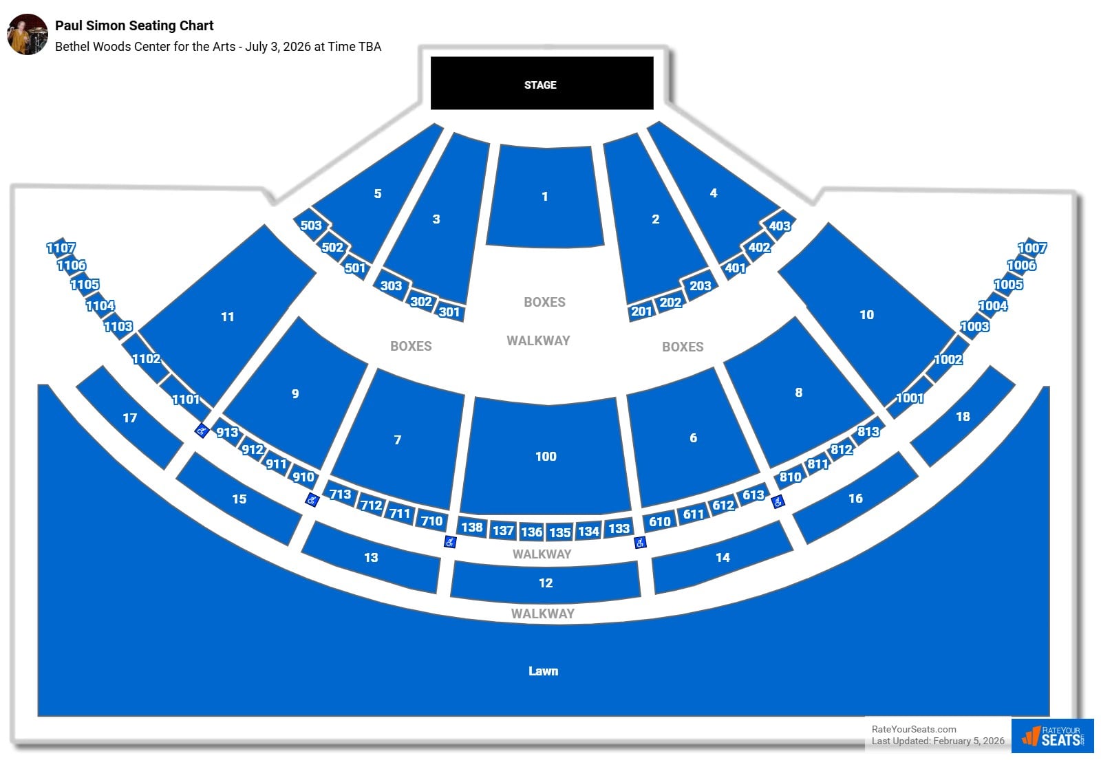 Paul Simon seating chart Bethel Woods Center for the Arts