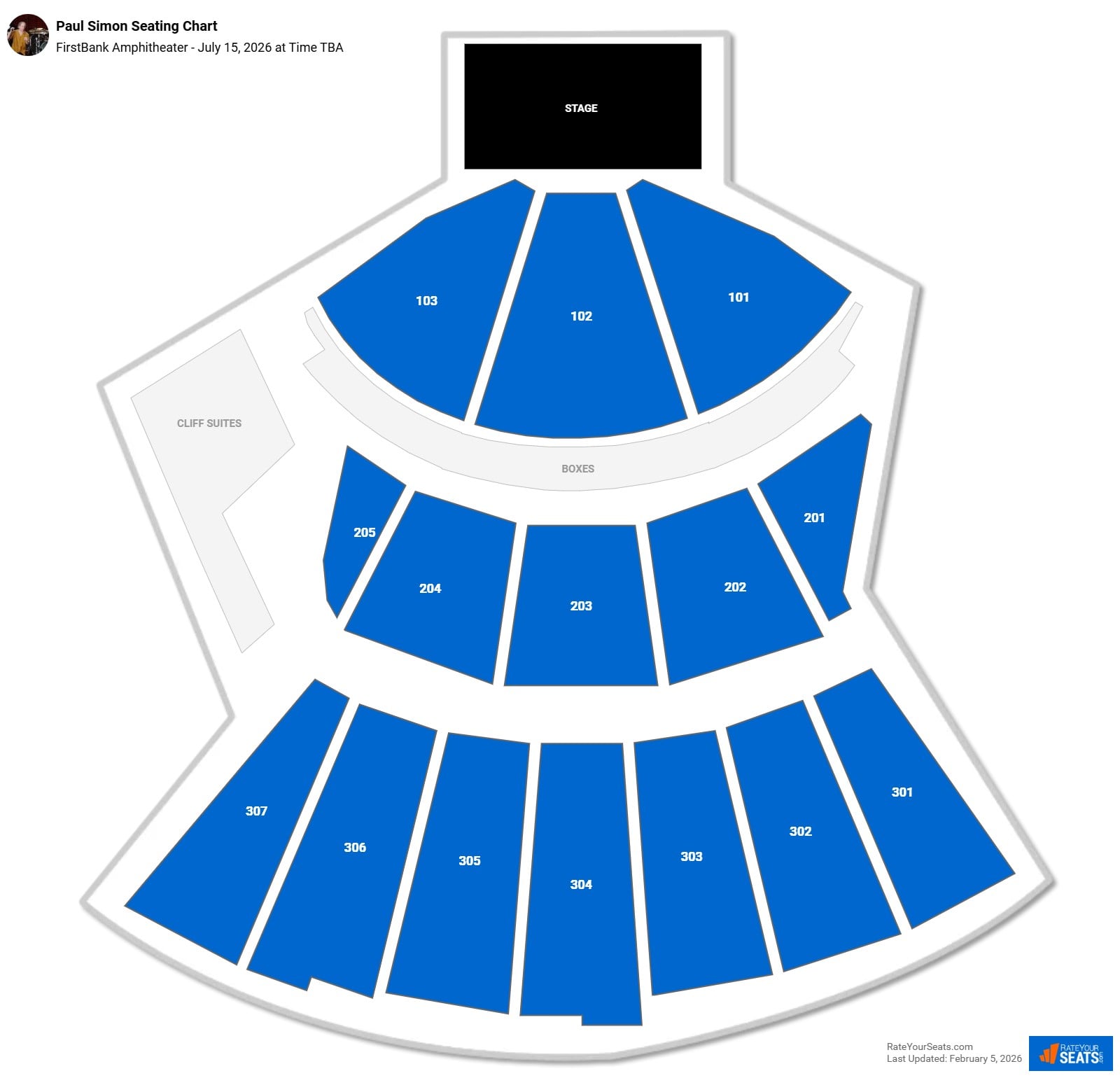 Paul Simon seating chart FirstBank Amphitheater