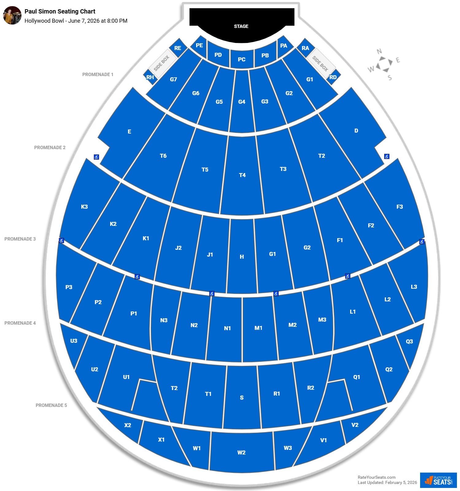 Paul Simon seating chart Hollywood Bowl