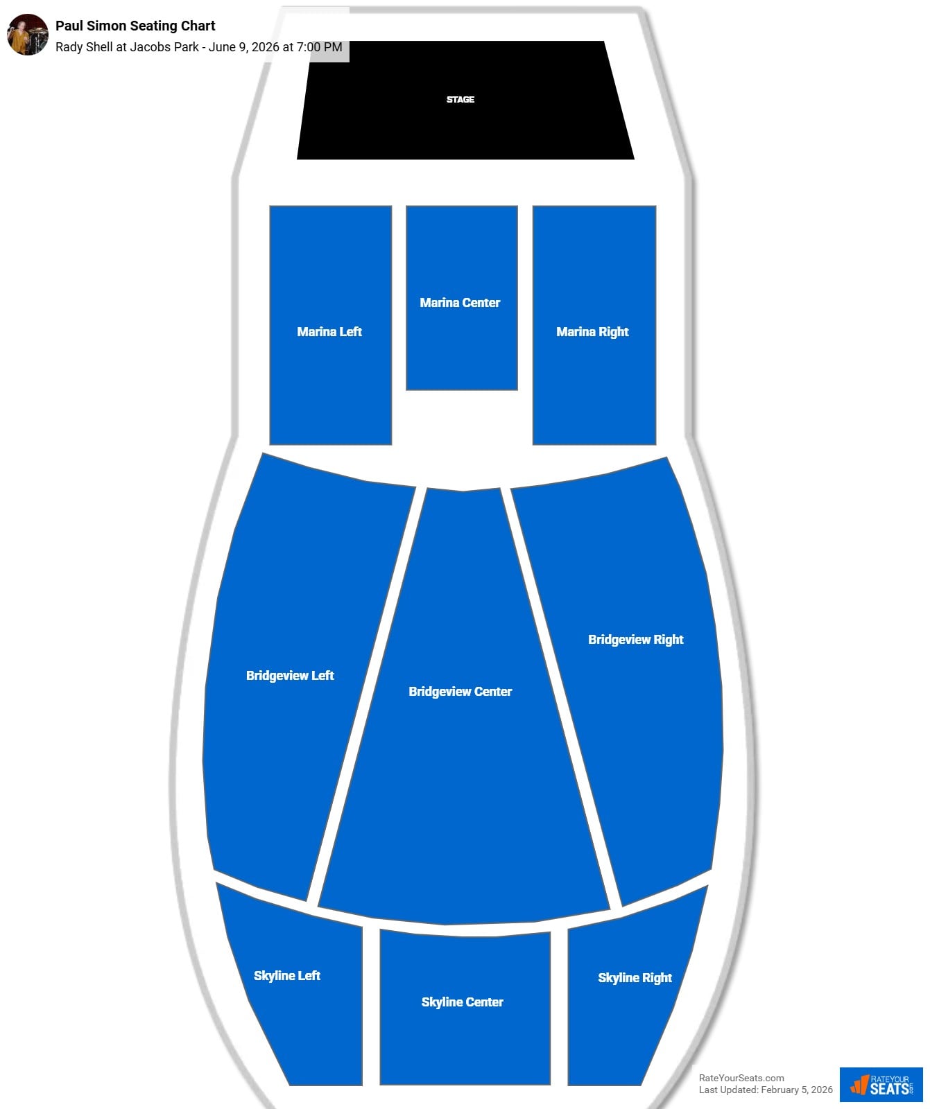 Paul Simon seating chart Rady Shell at Jacobs Park