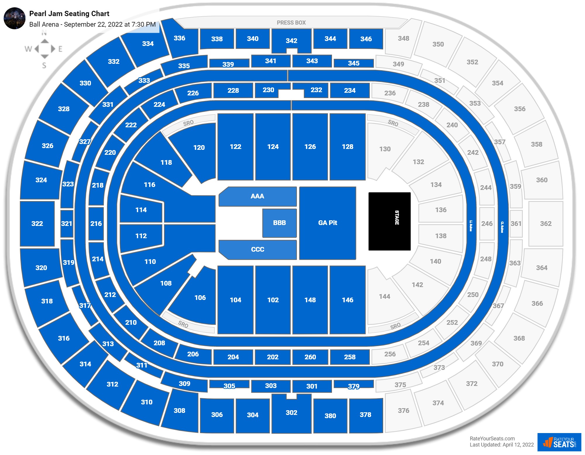 Pearl Jam seating chart Ball Arena