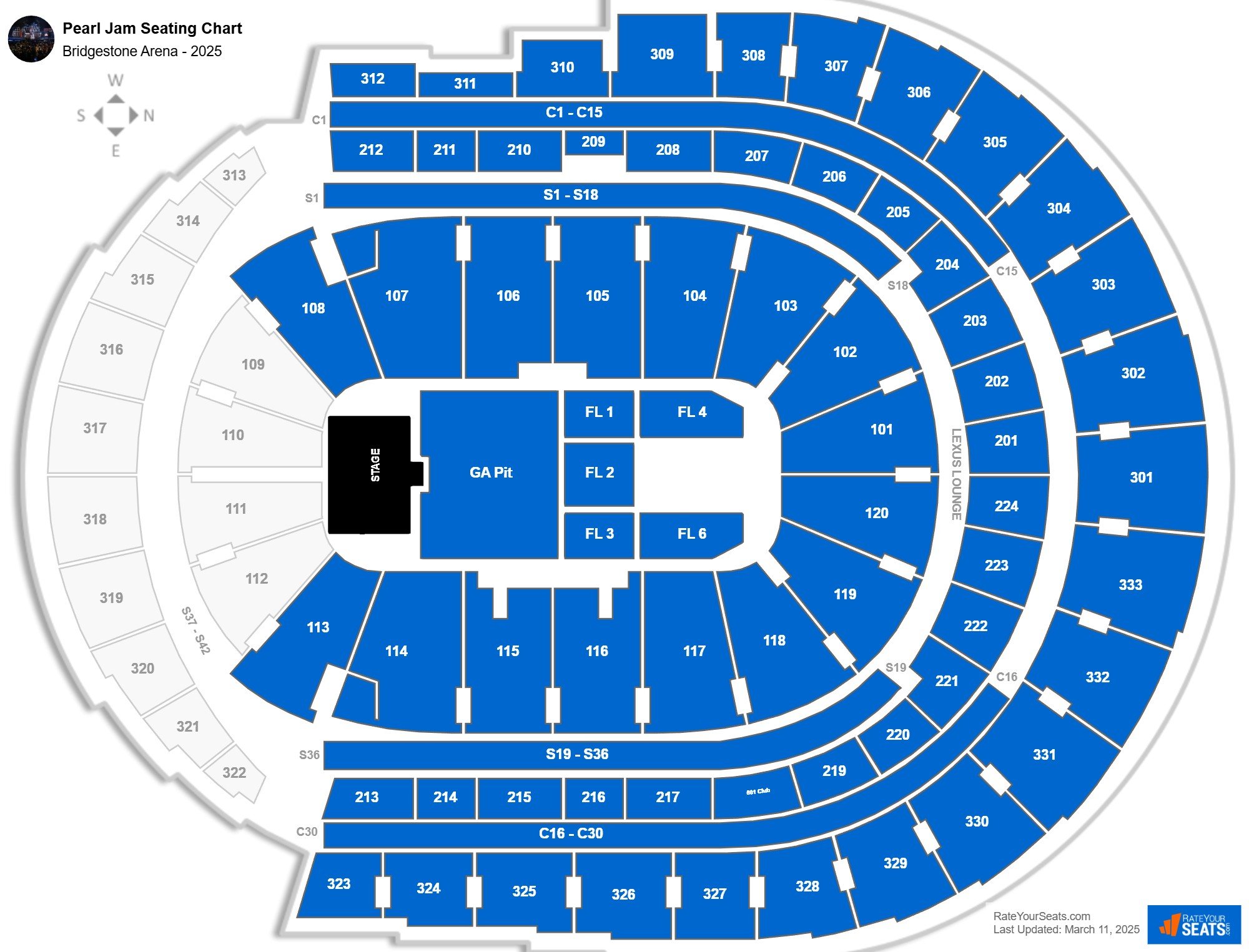 Pearl Jam seating chart Bridgestone Arena