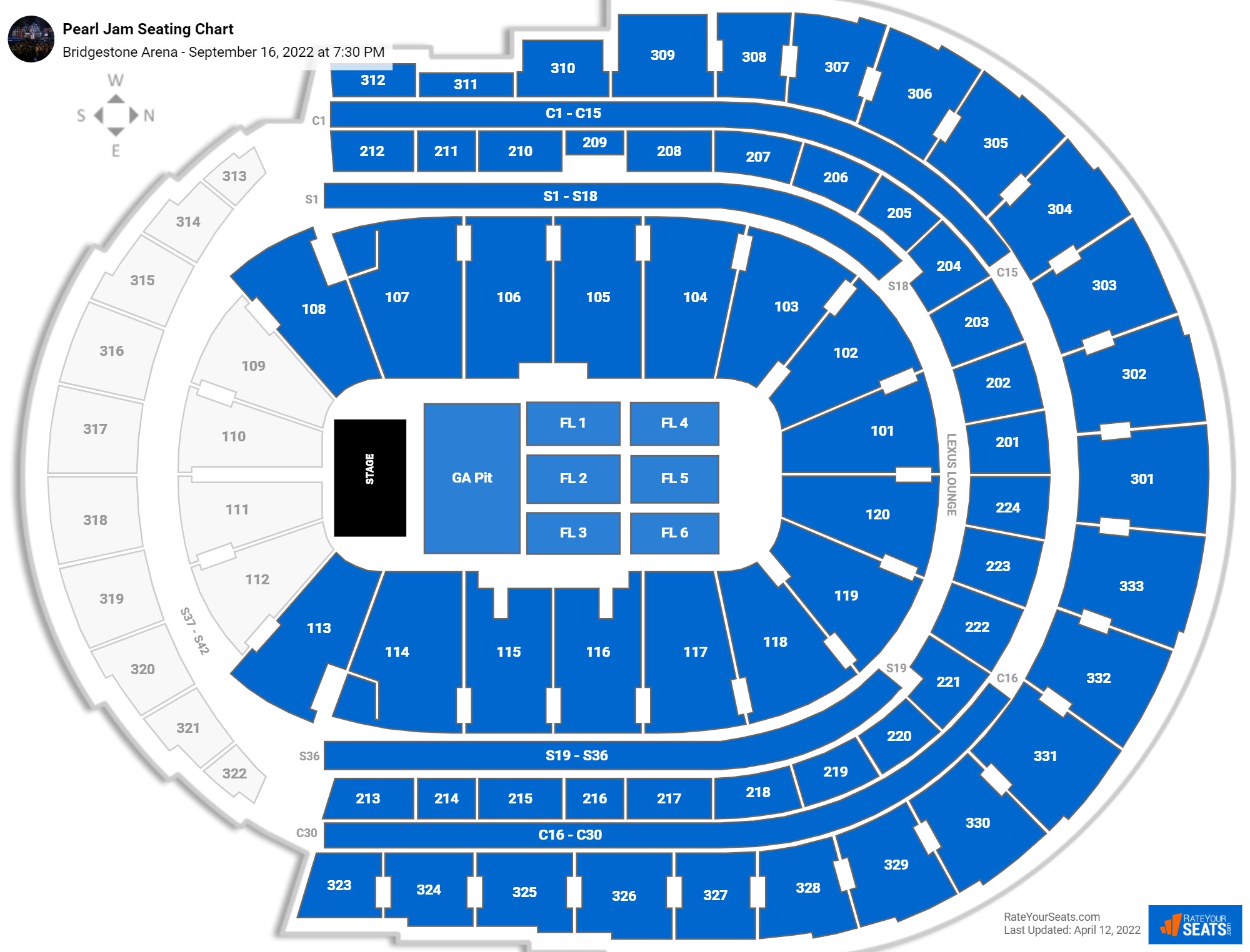 Pearl Jam seating chart Bridgestone Arena