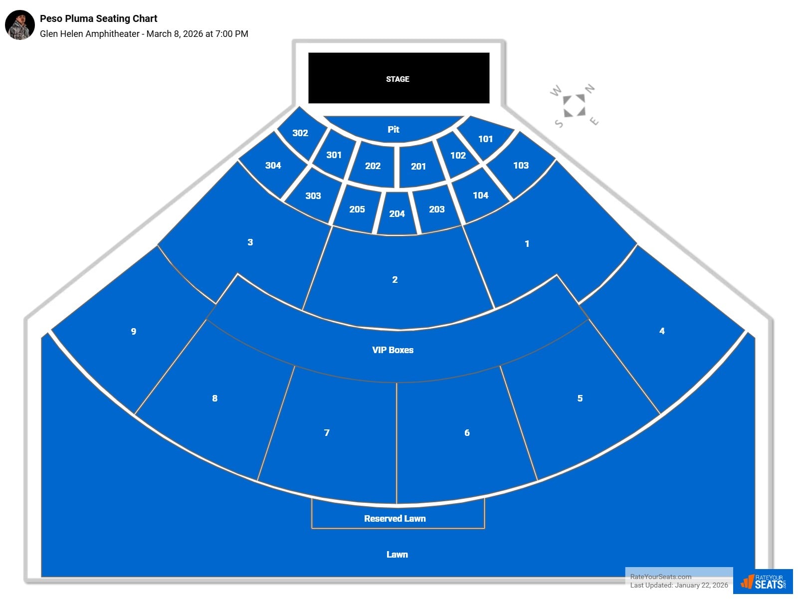 Peso Pluma seating chart Glen Helen Amphitheater