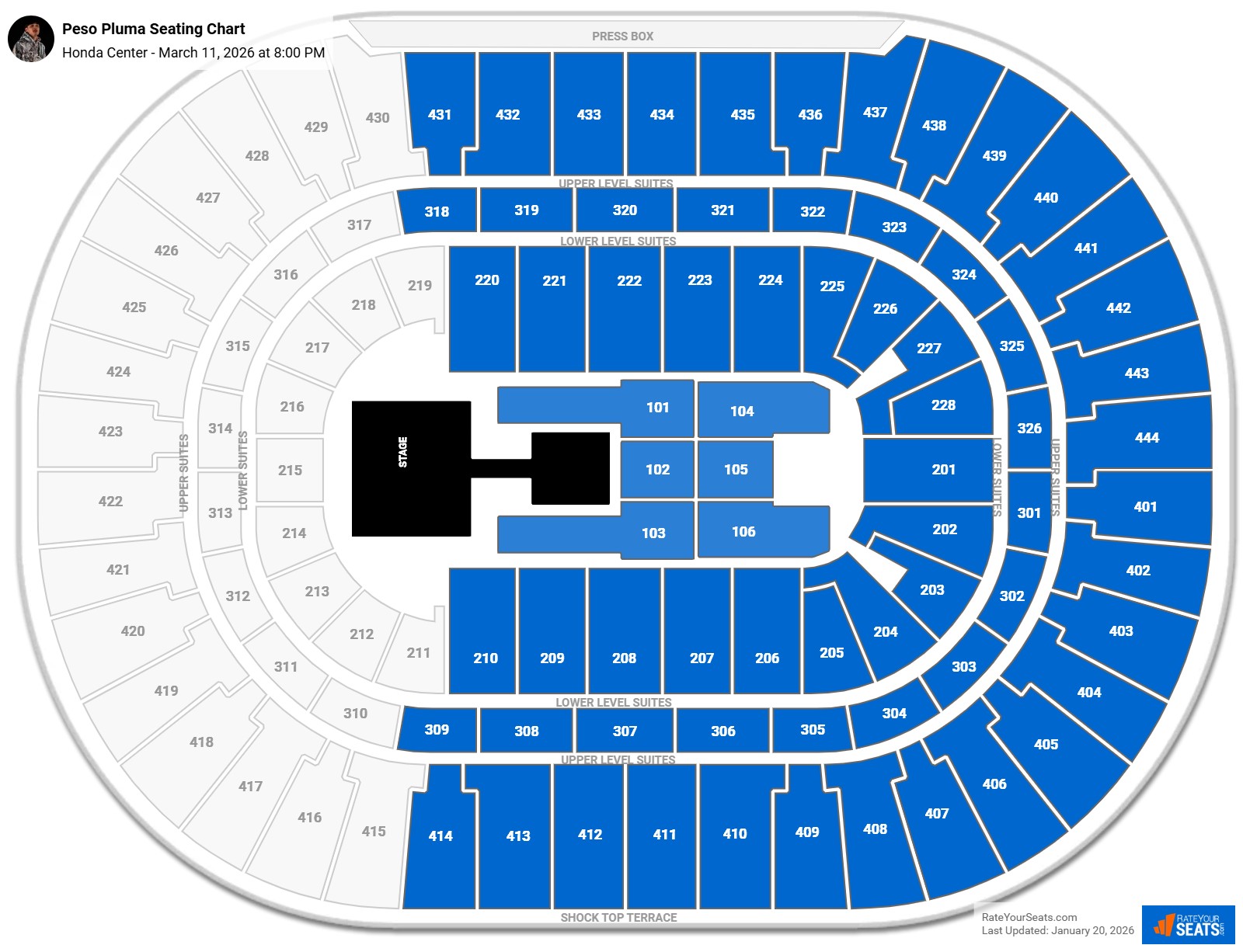 Peso Pluma seating chart Honda Center