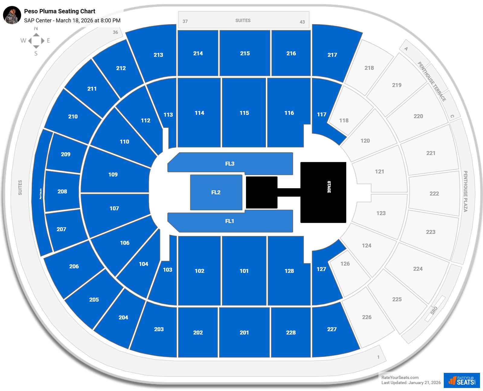 Peso Pluma seating chart SAP Center