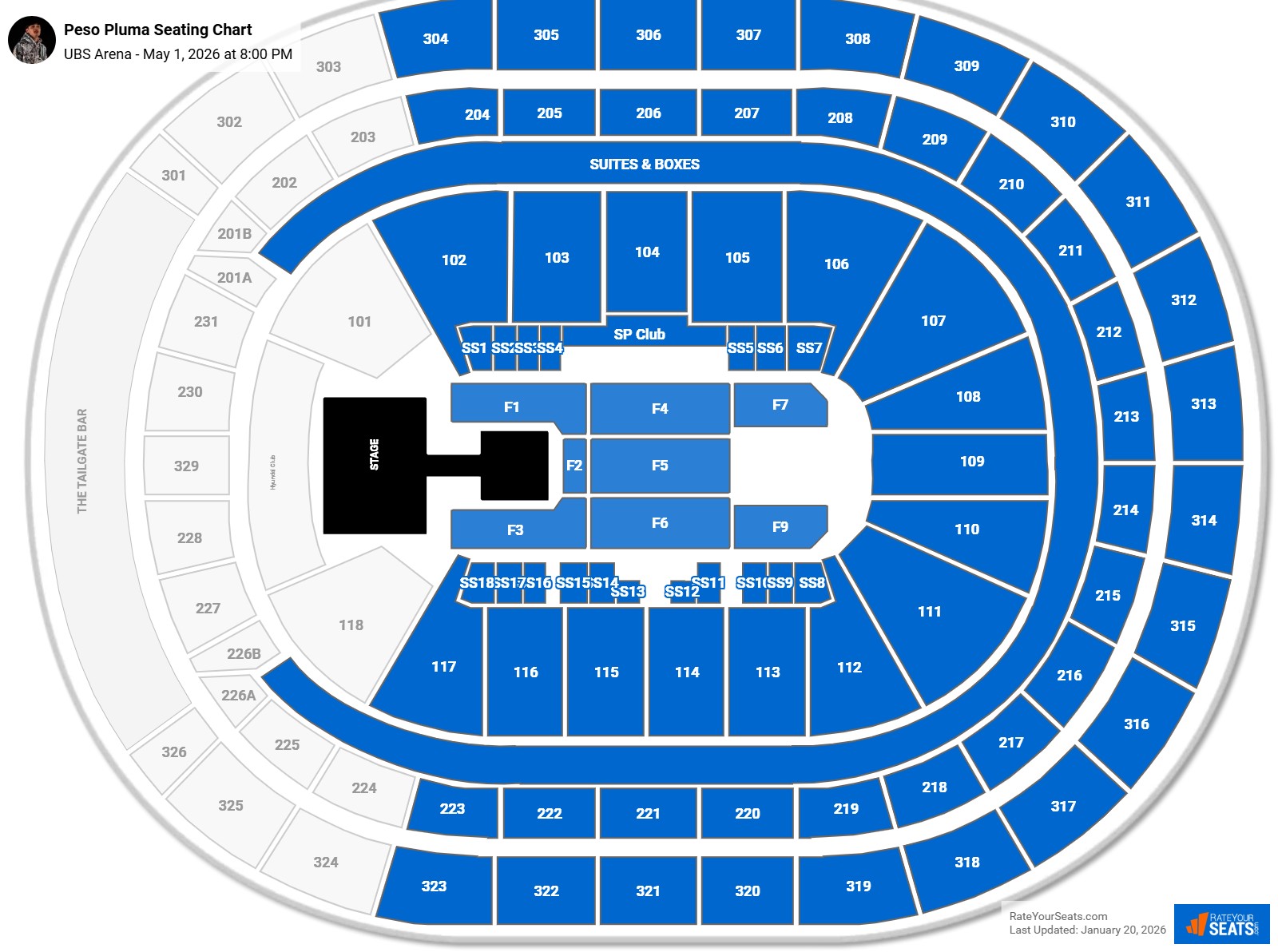 Peso Pluma seating chart UBS Arena