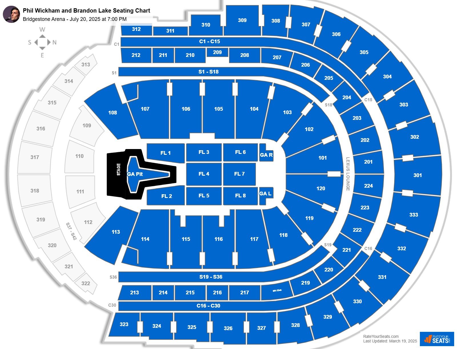 Phil Wickham and Brandon Lake seating chart Bridgestone Arena