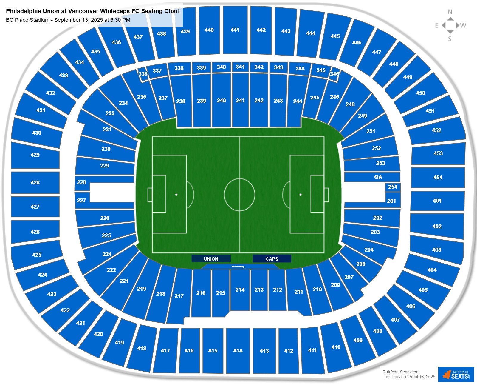 Philadelphia Union at Vancouver Whitecaps FC seating chart BC Place Stadium