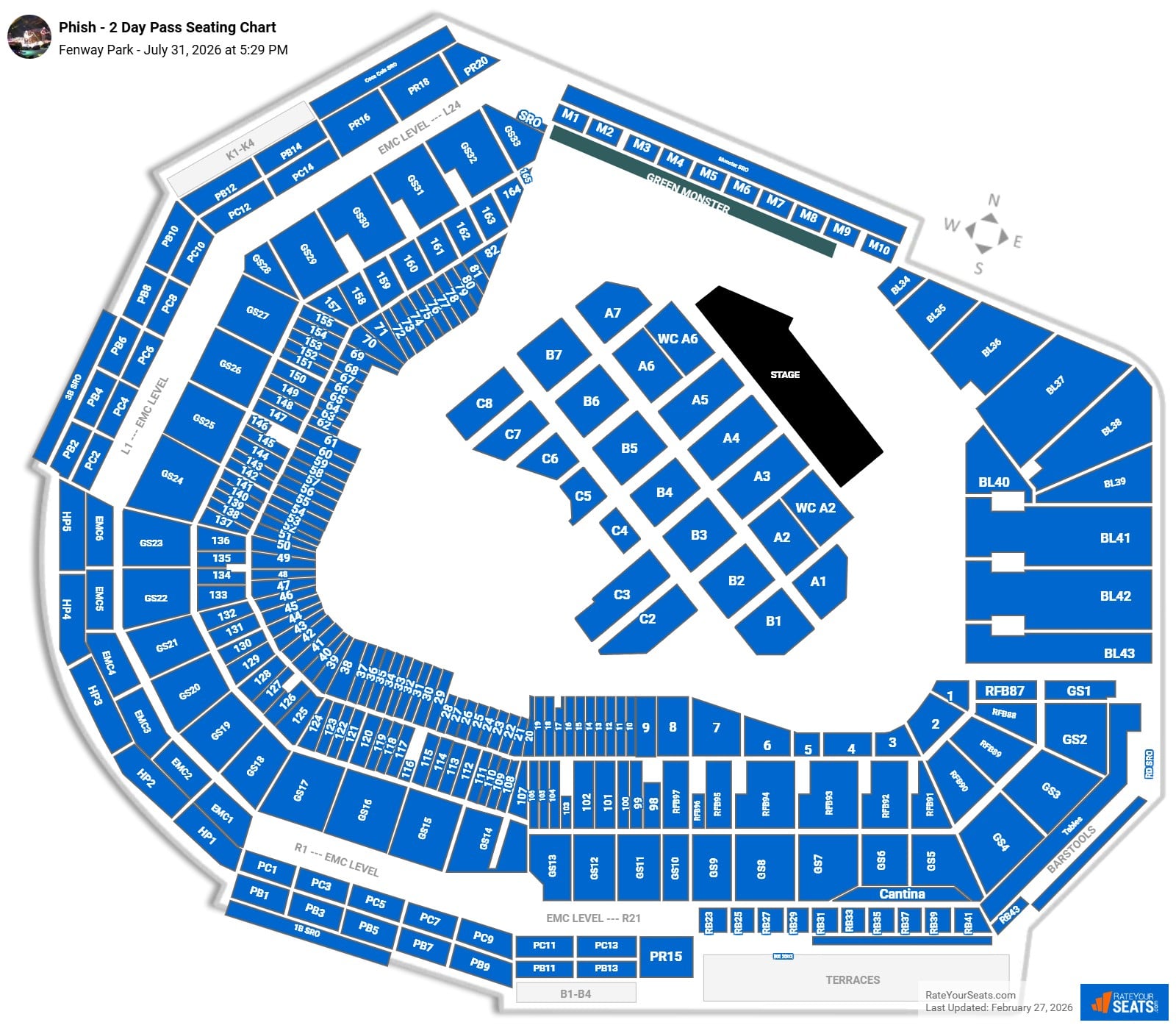 Phish - 2 Day Pass seating chart Fenway Park