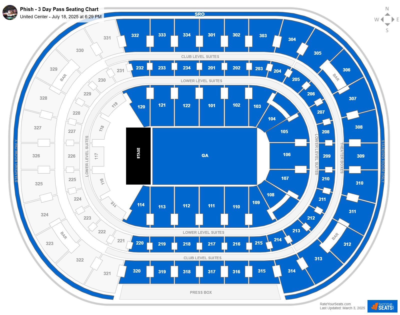 Phish - 3 Day Pass seating chart United Center