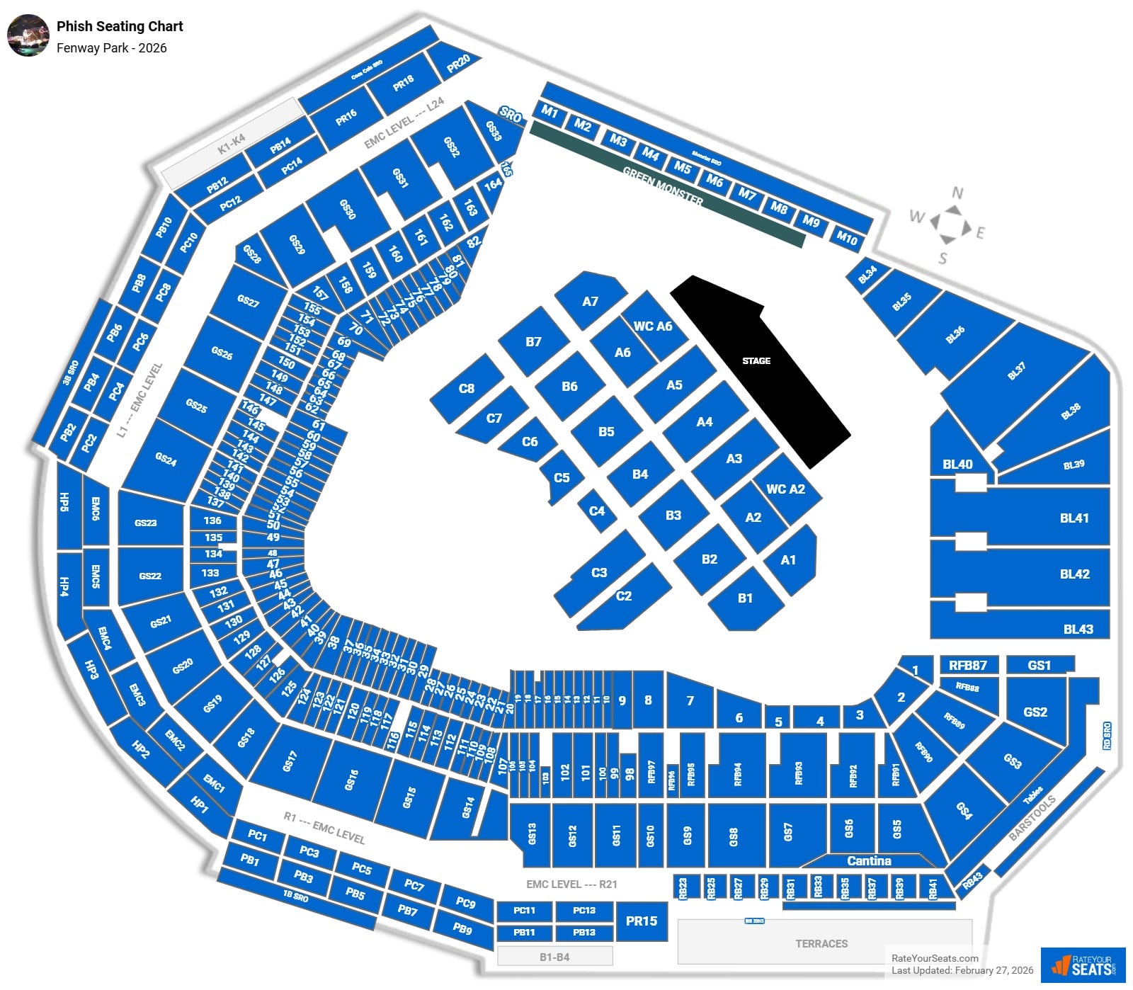 Phish seating chart Fenway Park