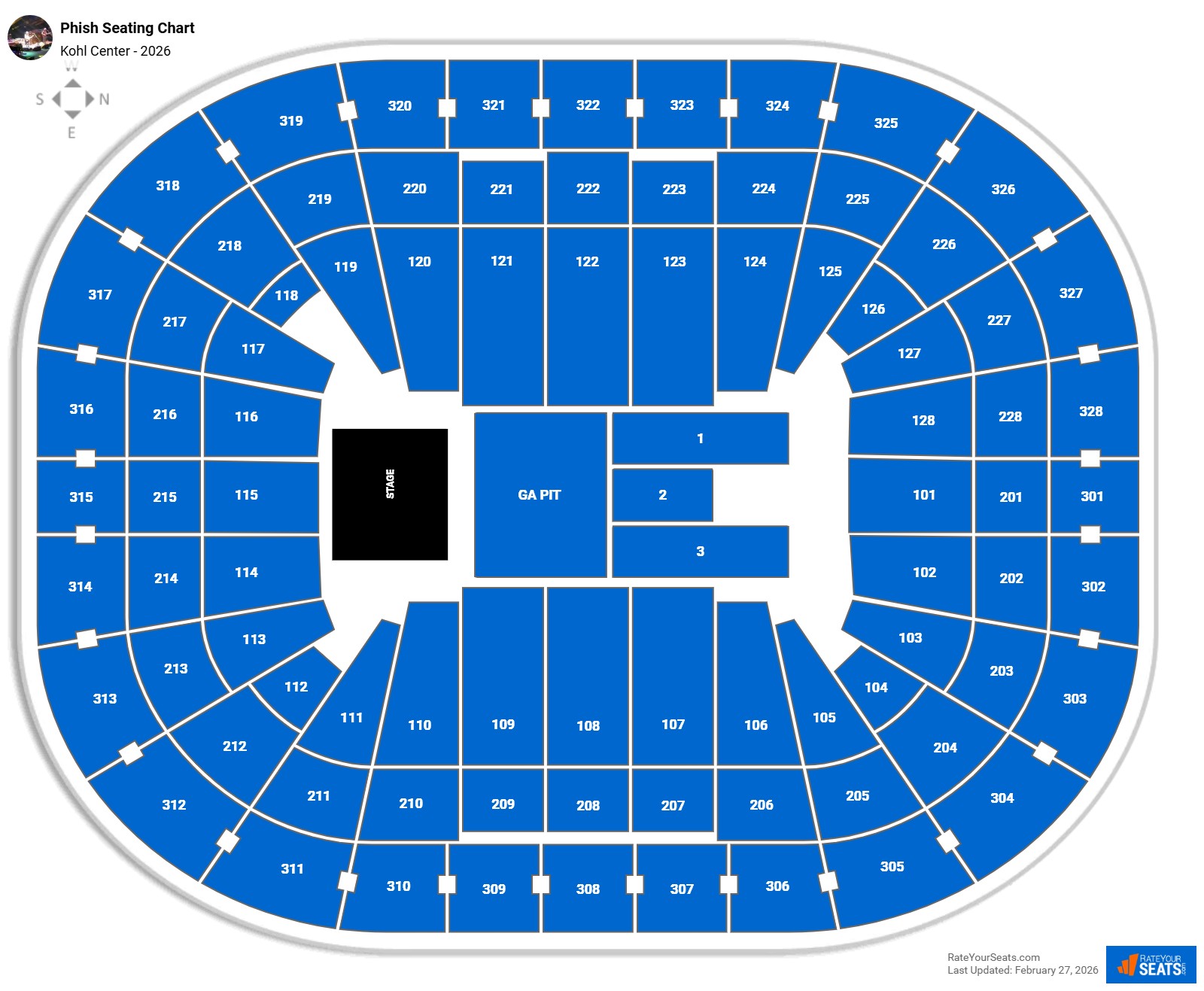 Phish seating chart Kohl Center