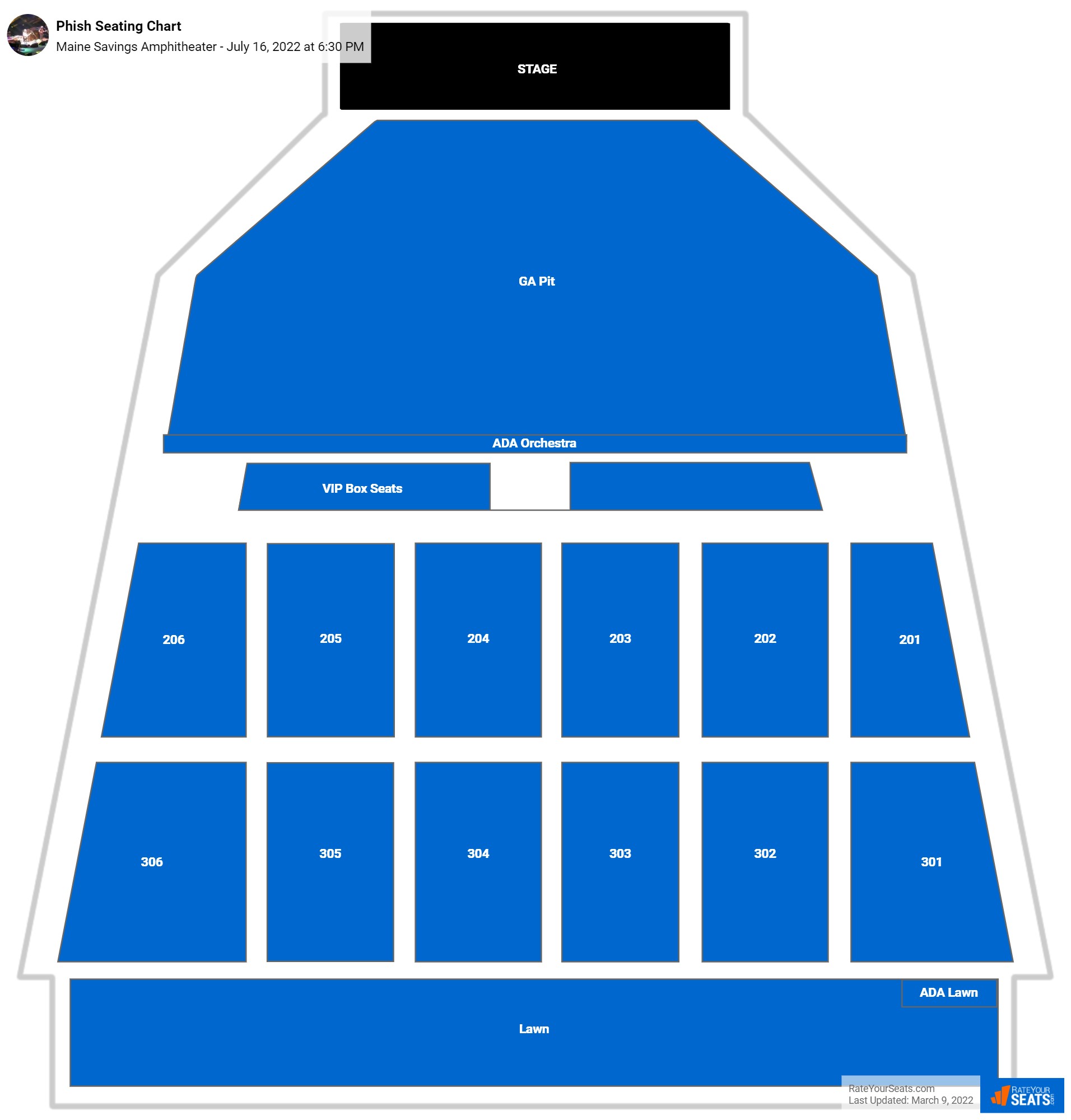 Phish seating chart Maine Savings Amphitheater