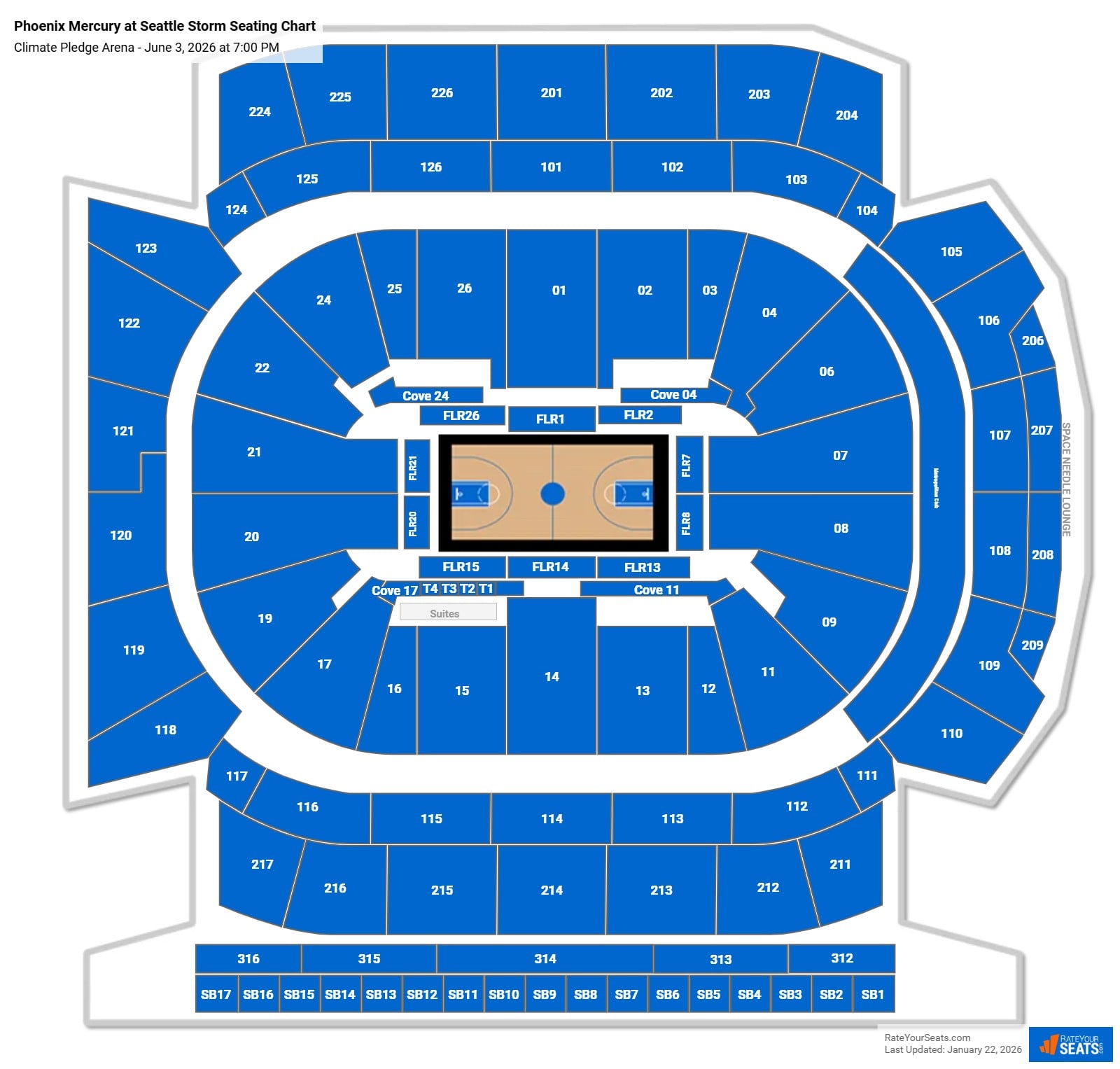 Phoenix Mercury at Seattle Storm seating chart Climate Pledge Arena