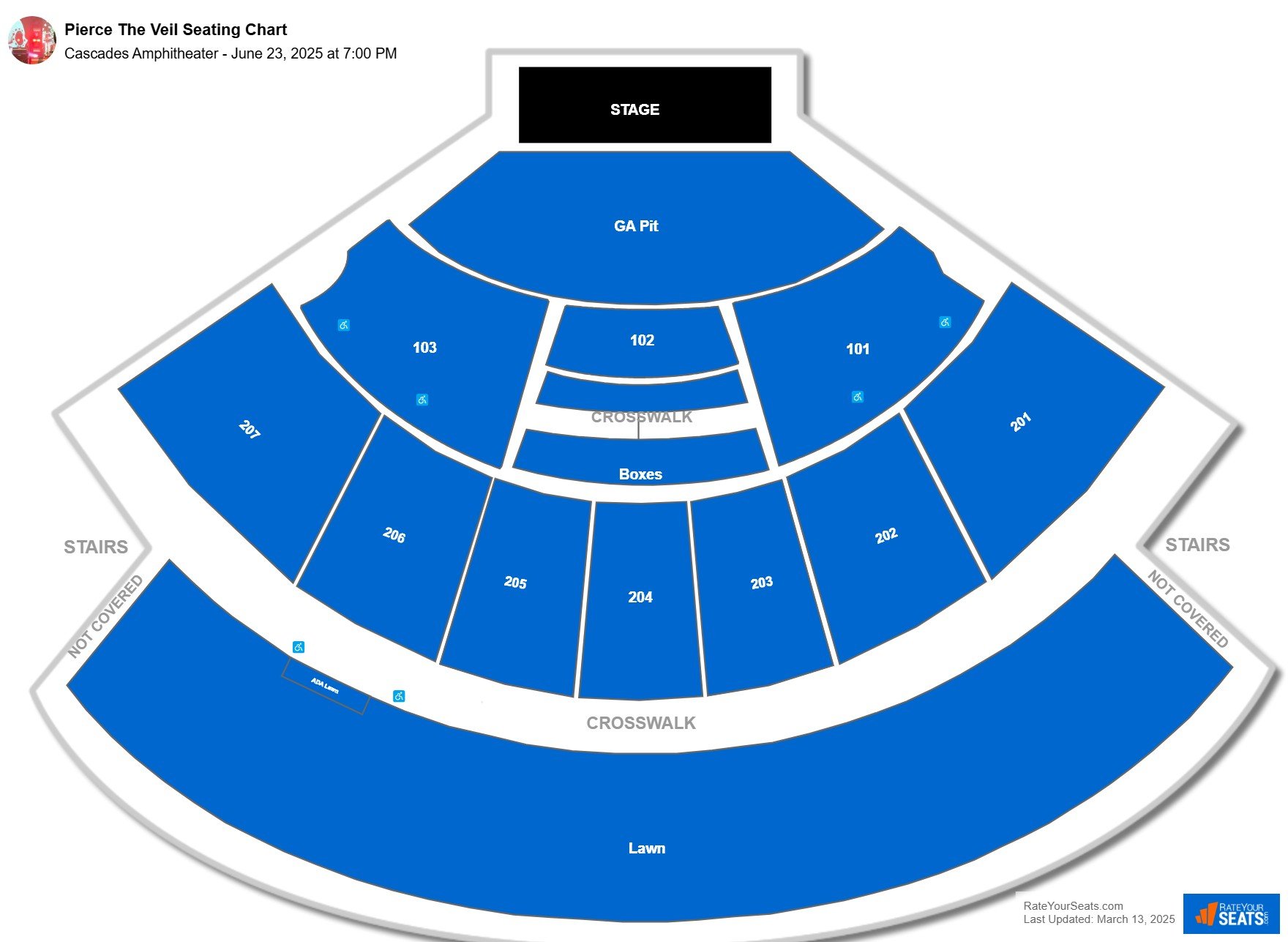 Pierce The Veil seating chart Cascades Amphitheater