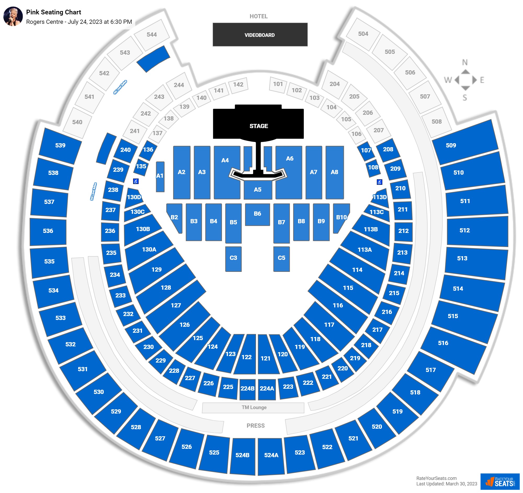 Pink seating chart Rogers Centre