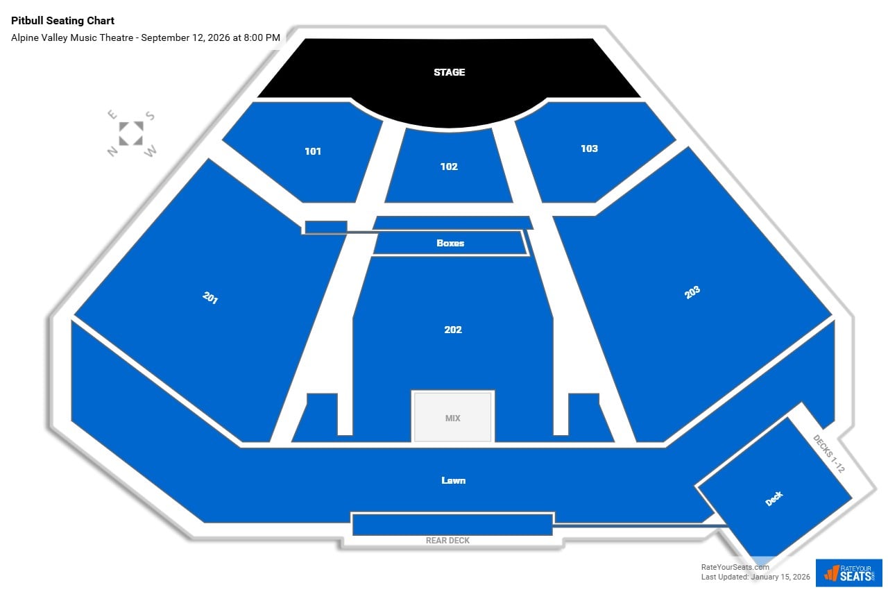 Pitbull seating chart Alpine Valley Music Theatre