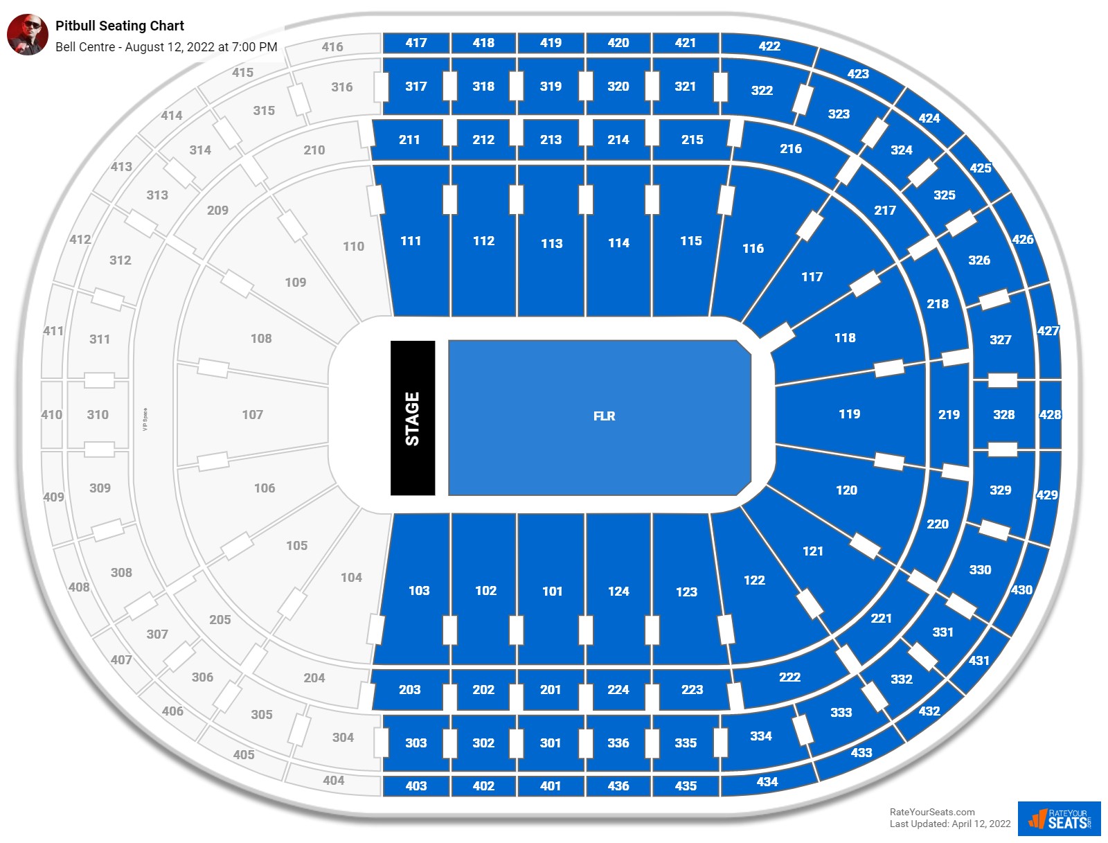 Pitbull seating chart Bell Centre