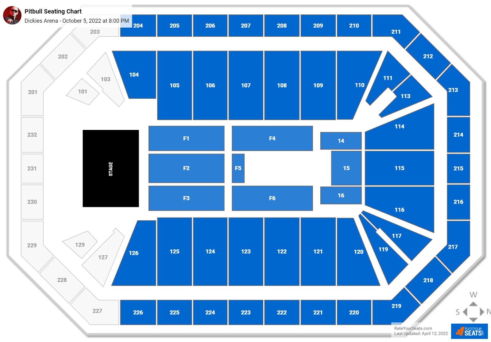 Pitbull seating chart Dickies Arena