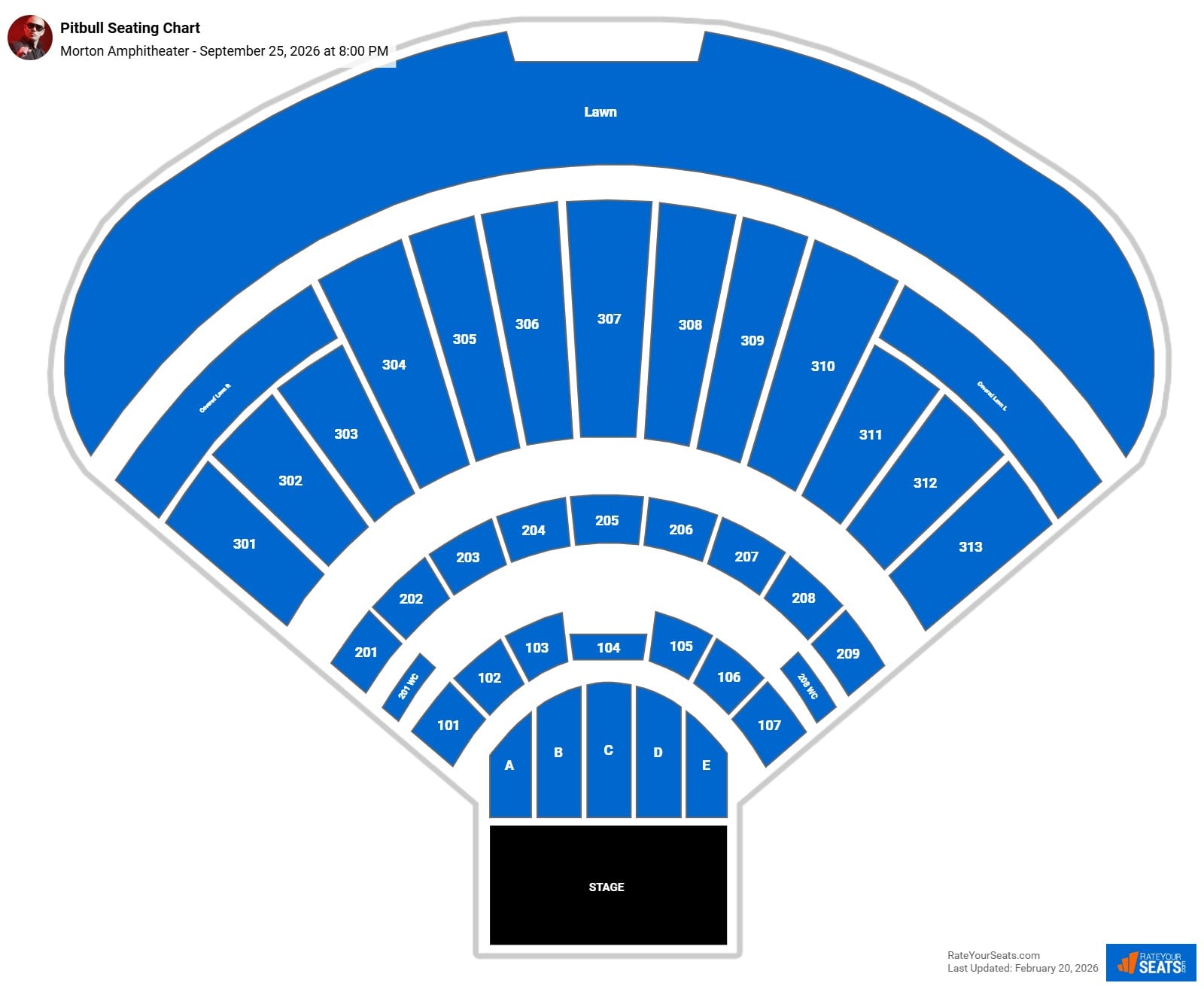 Pitbull seating chart Morton Amphitheater
