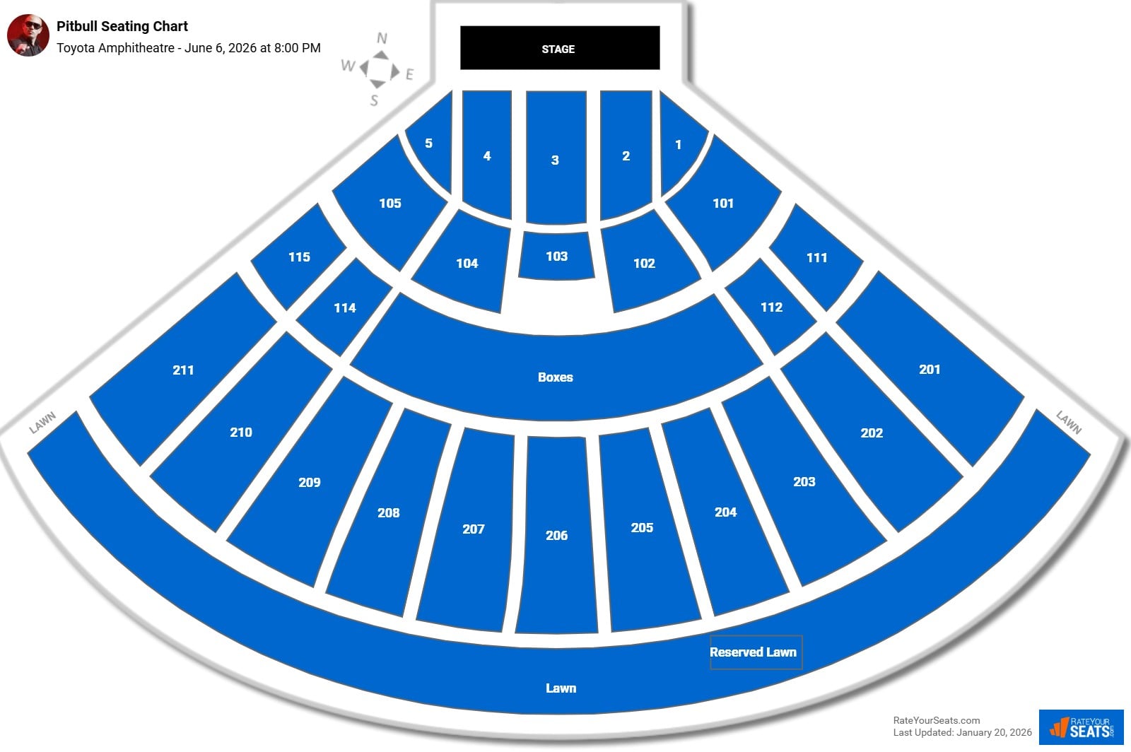 Pitbull seating chart Toyota Amphitheatre