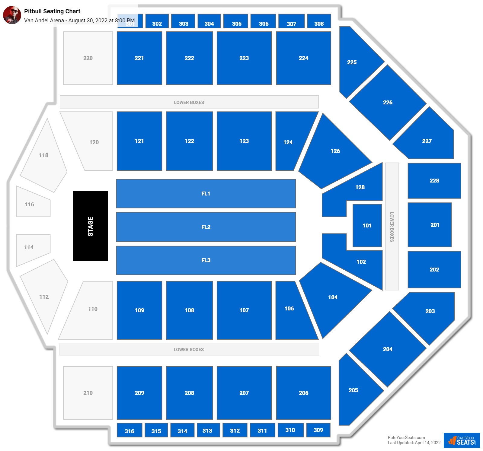 Pitbull seating chart Van Andel Arena