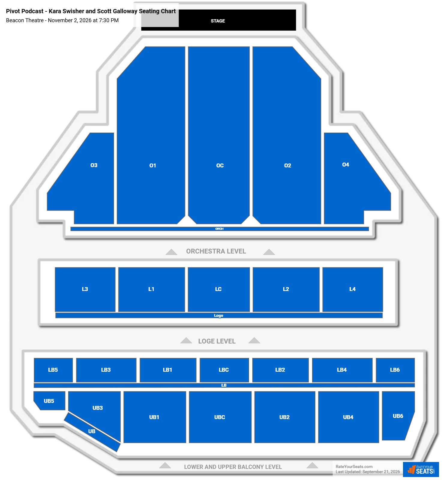 Pivot Podcast - Kara Swisher and Scott Galloway Seating Chart at Beacon Theatre