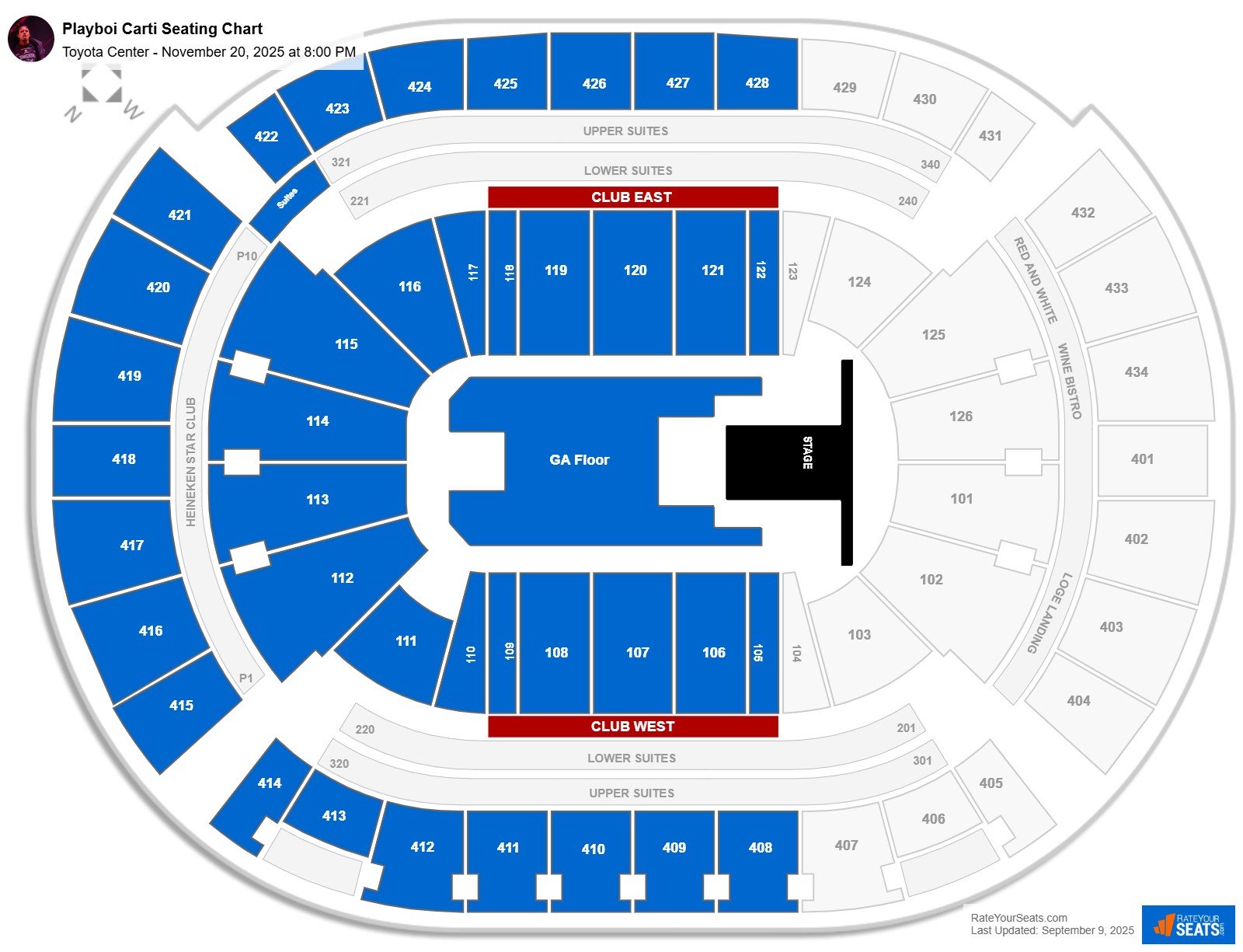 Playboi Carti seating chart Toyota Center