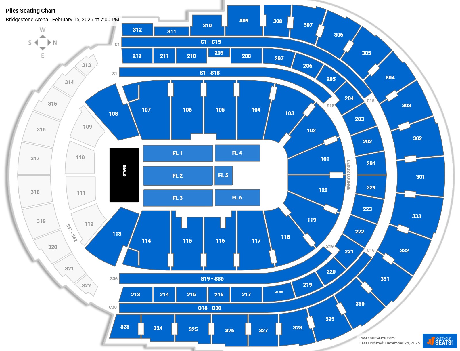 Plies seating chart Bridgestone Arena