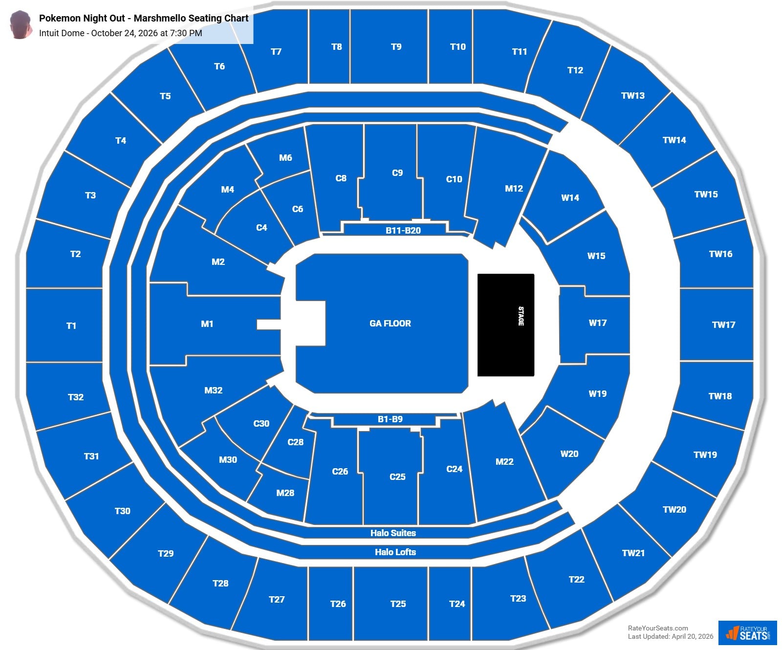 Pokemon Night Out - Marshmello seating chart Intuit Dome