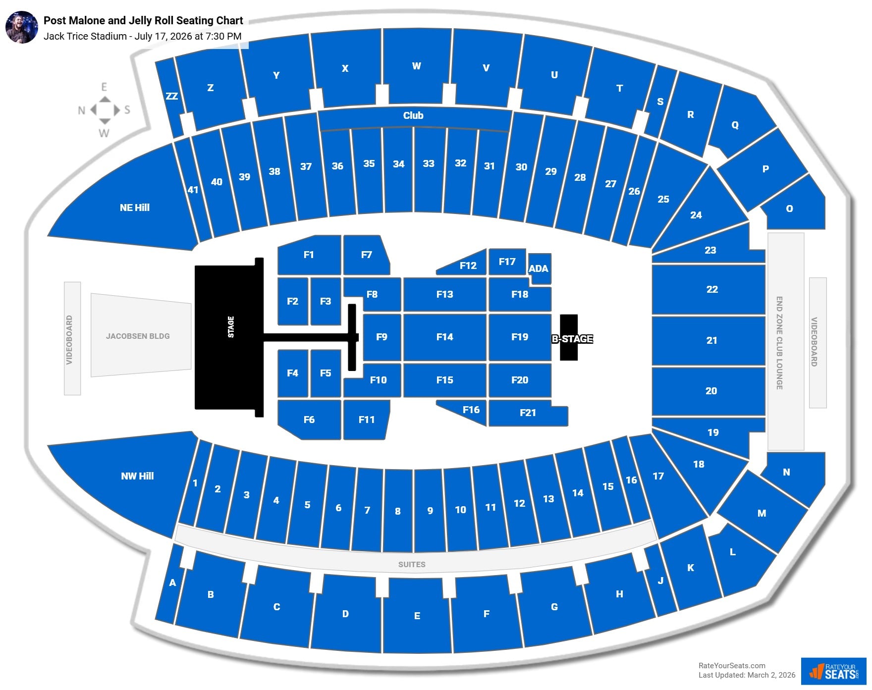 Post Malone and Jelly Roll seating chart Jack Trice Stadium