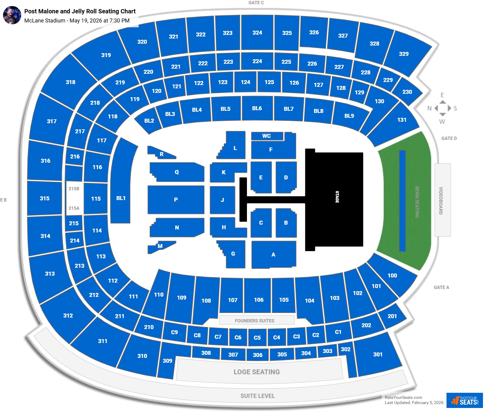 Post Malone and Jelly Roll seating chart McLane Stadium