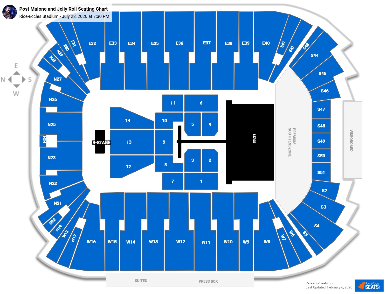 Post Malone and Jelly Roll seating chart Rice-Eccles Stadium