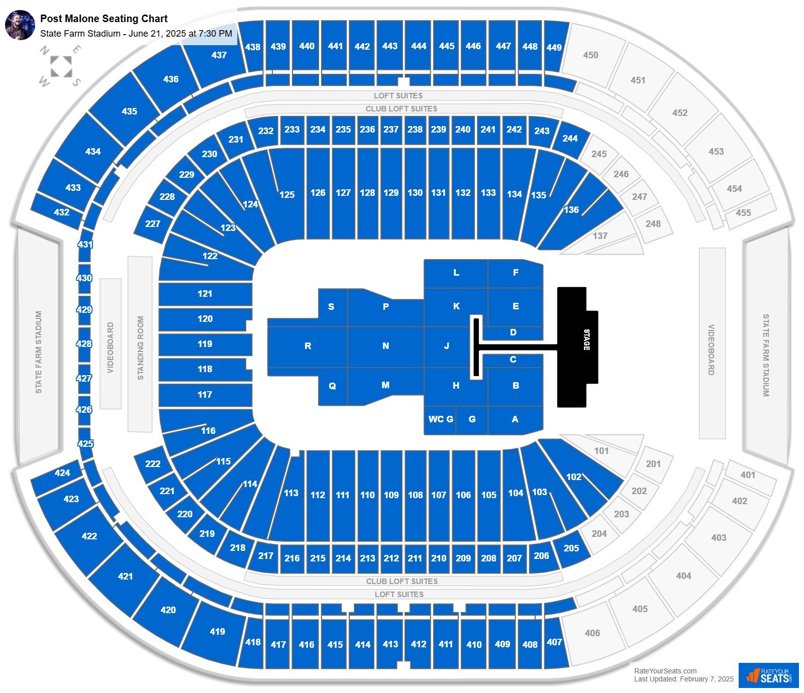 Post Malone seating chart State Farm Stadium